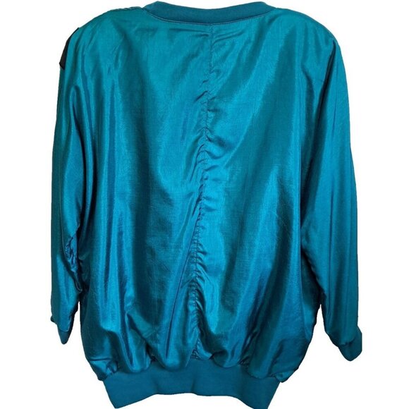 Vintage Adolfo Sport L Long Sleeve Teal Pullover Polyester Round Neck Appliques - Picture 3 of 5